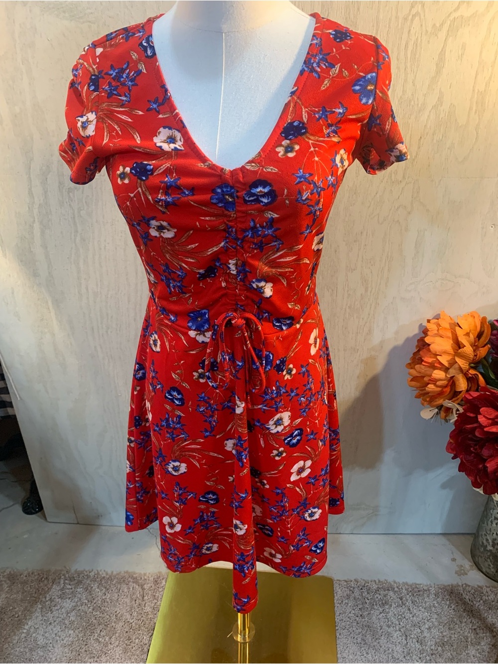Almost Famous Red Floral Tie-Front Mini Dress